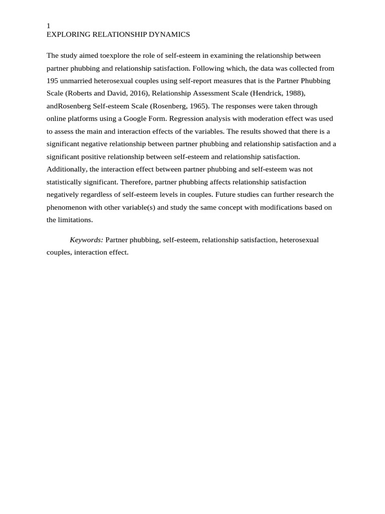 View of Partner Phubbing and Relationship Satisfaction Among Youth With Self ...