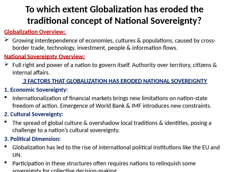 To Which Extent Globalization Has Eroded The National Sovereignty | PDF