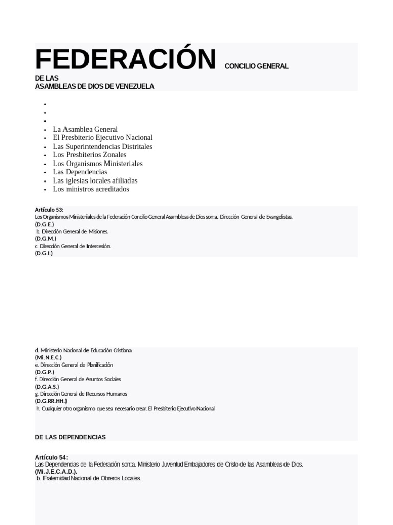 Organigrama Asambleas de Dios Venezuela 2025 | PDF