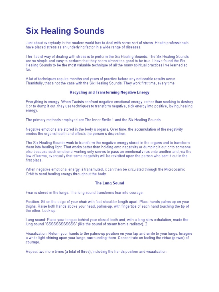 Six Healing Sounds | PDF | Stress (Biology) | Nature