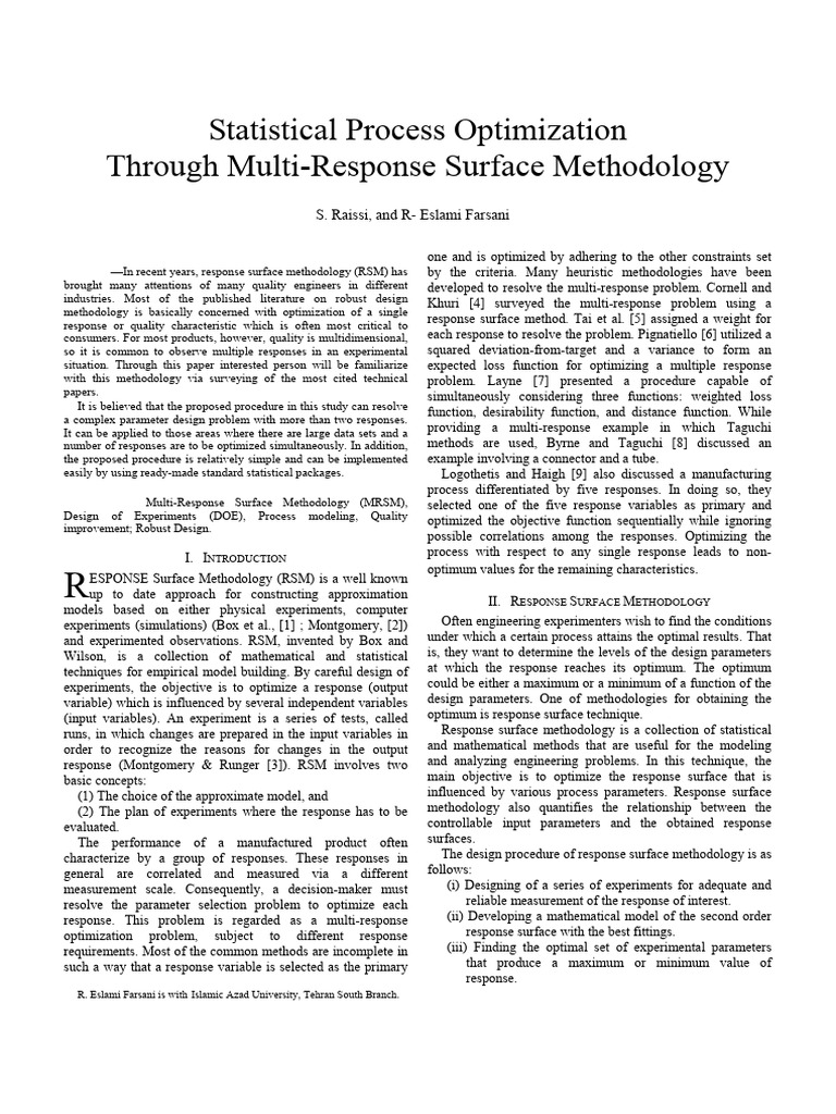Statistical Process Optimization Through Multi Response Surface ...