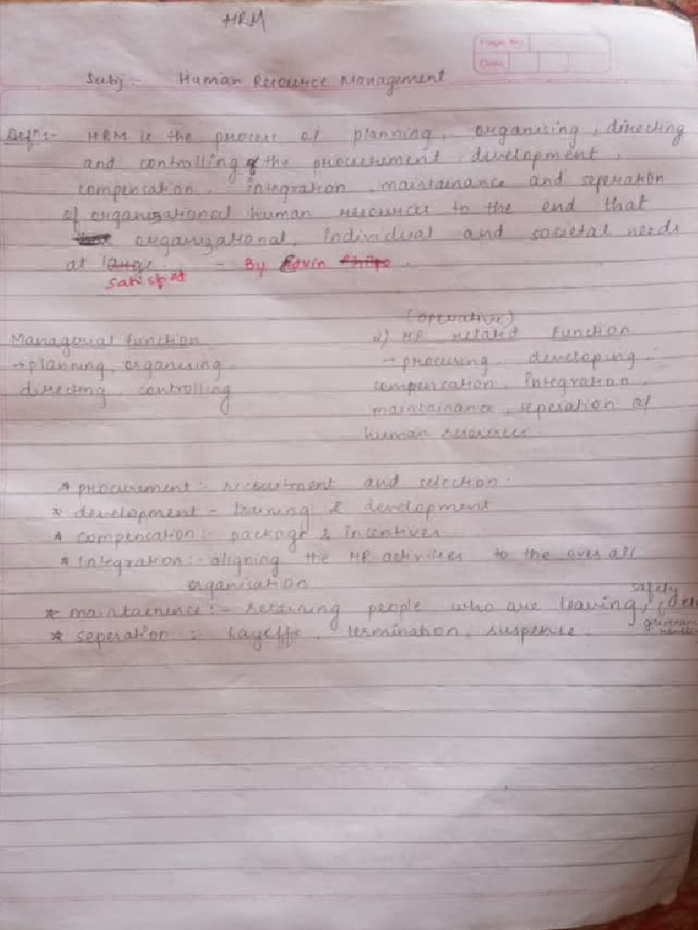 HRM Hand-Written Notes | PDF