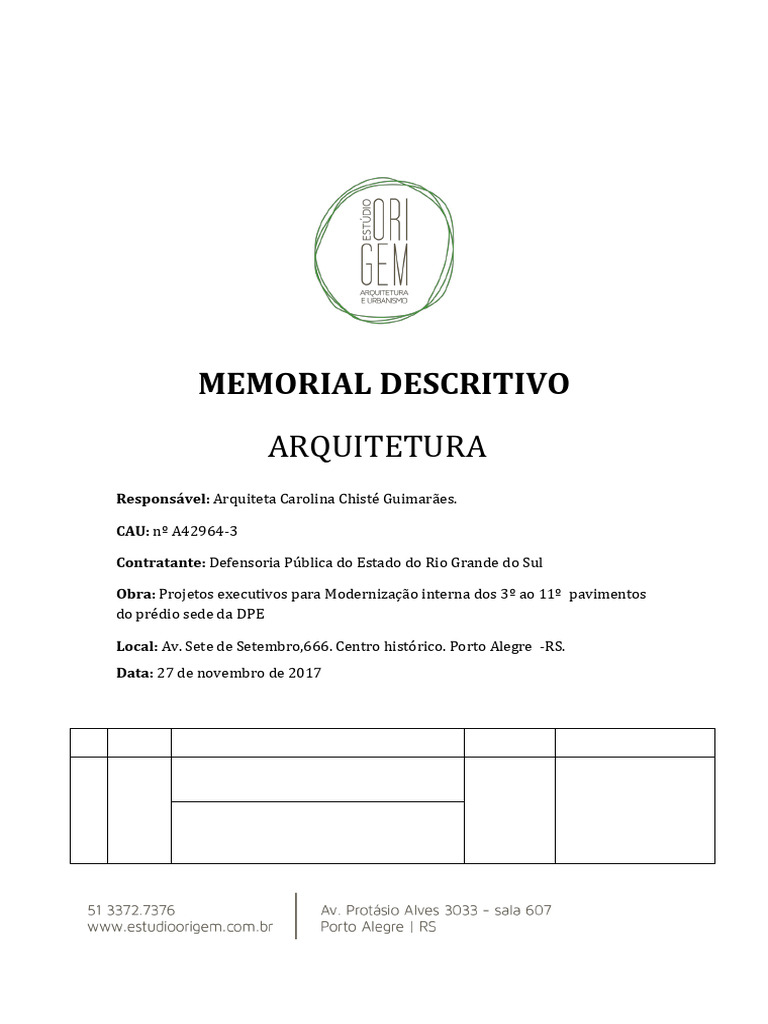 MEMO 001 - Memorial Descritivo ARQ 2017 - 11 - 27 - ARQUITETURA - V01 ...
