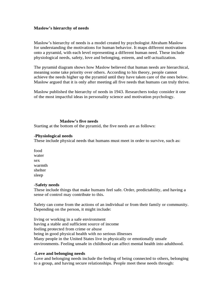Understanding Maslow's Needs Pyramid | PDF | Self Actualization | Self ...