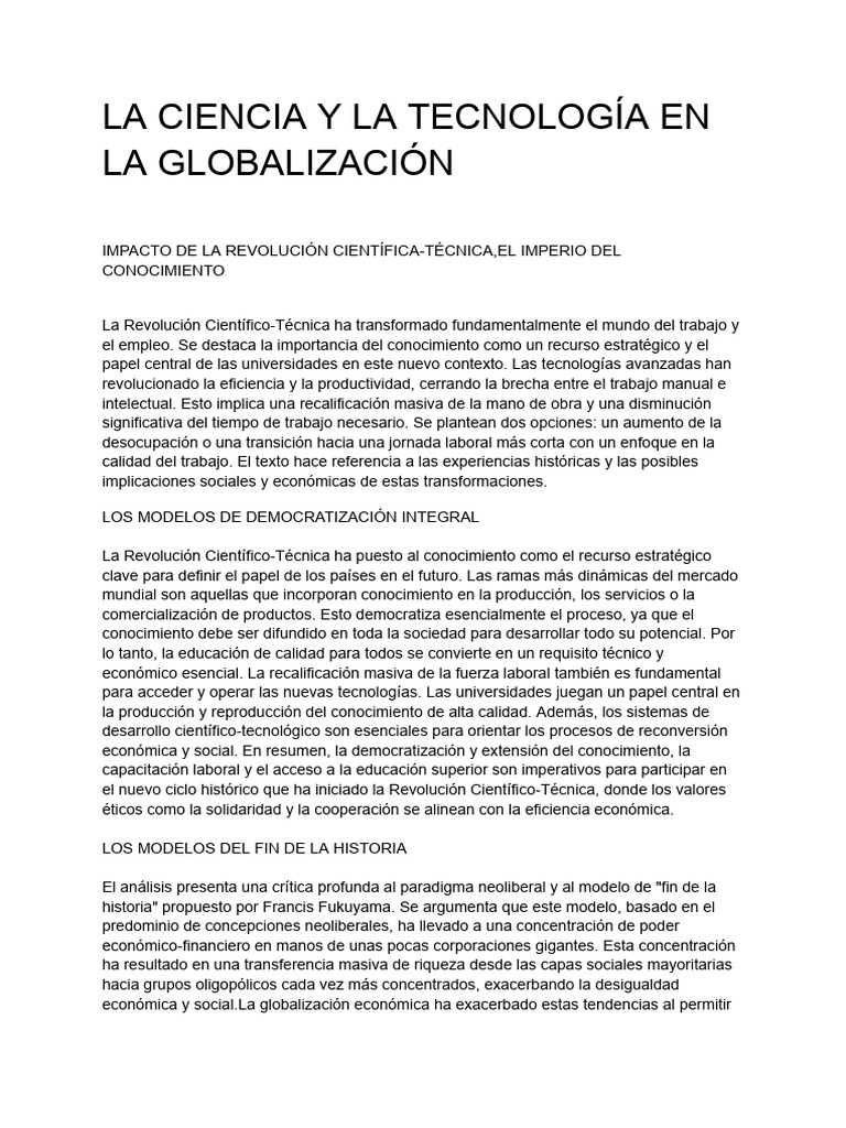 Impacto de la Ciencia y Tecnología en la Globalización | PDF | Internet ...