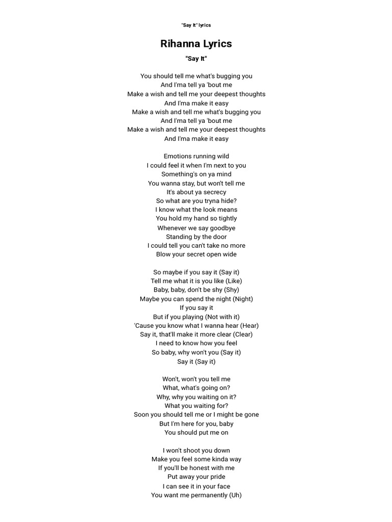 Rihanna - Say It Lyrics _ AZLyrics.com | PDF