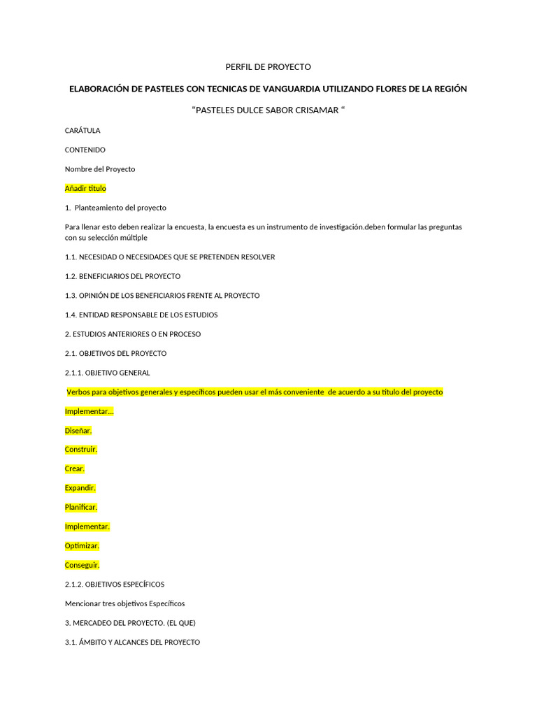 Elementos Que Conforman Un Perfil de Proyecto de Emprendimiento ...