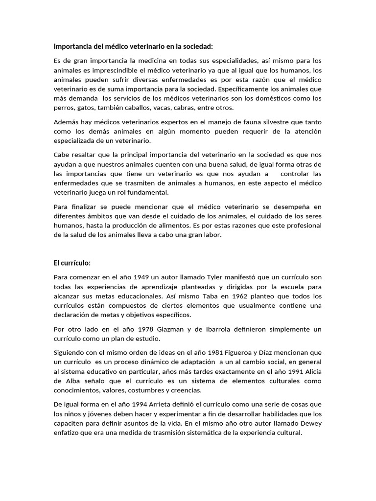 Rol del Médico Veterinario en la Sociedad | PDF | Plan de estudios ...