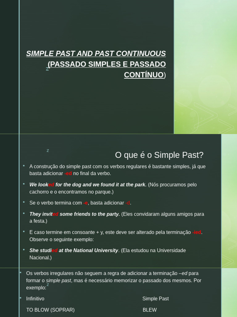 Passado Simples e Contínuo: Guia Completo | PDF | Linguística | Gramática