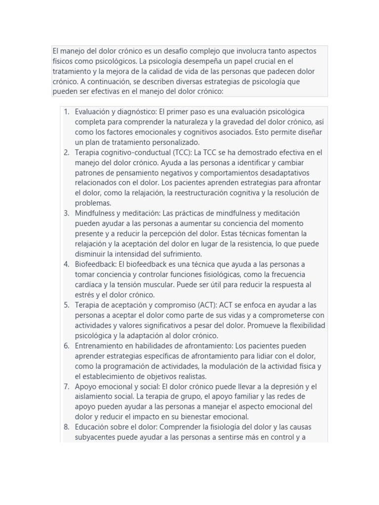 Estrategias psicológicas para el dolor crónico | PDF | Terapia de ...