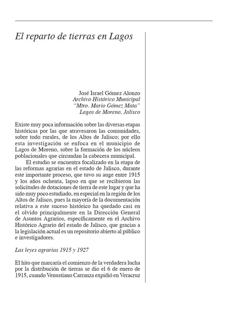 138. El reparto de tierras en Lagos PDF México Reforma agraria