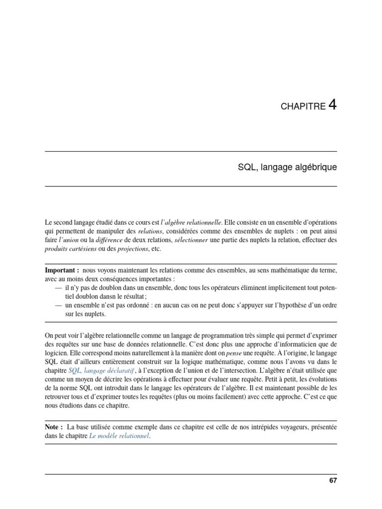 Algèbre relationnelle en SQL | PDF | SQL | Langage de programmation