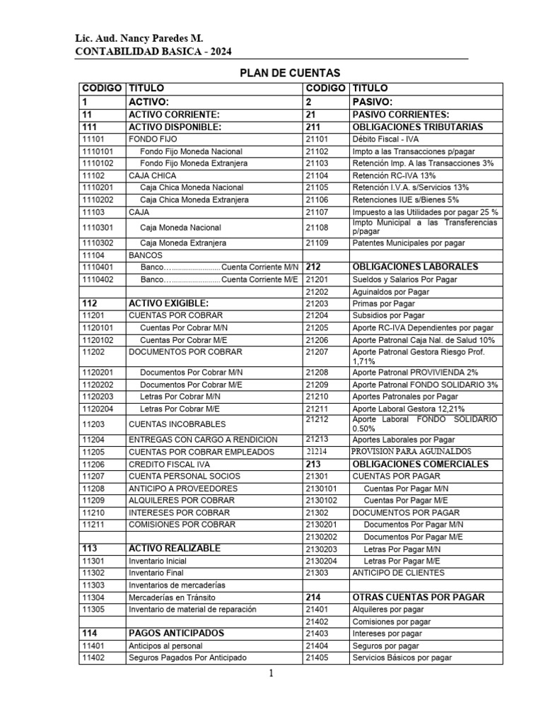 Plan de Cuentas Contables 2024 | PDF | Impuesto al valor agregado ...