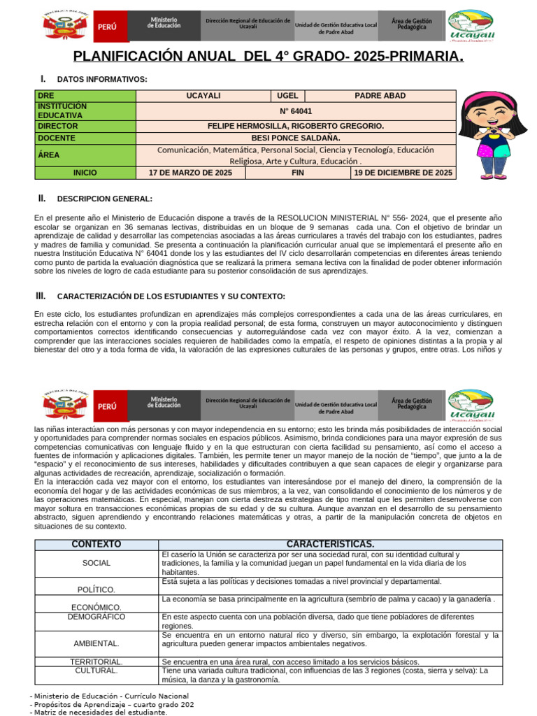 Planificación Anual 4° Grado 2025 | PDF | Geometría | Aprendizaje
