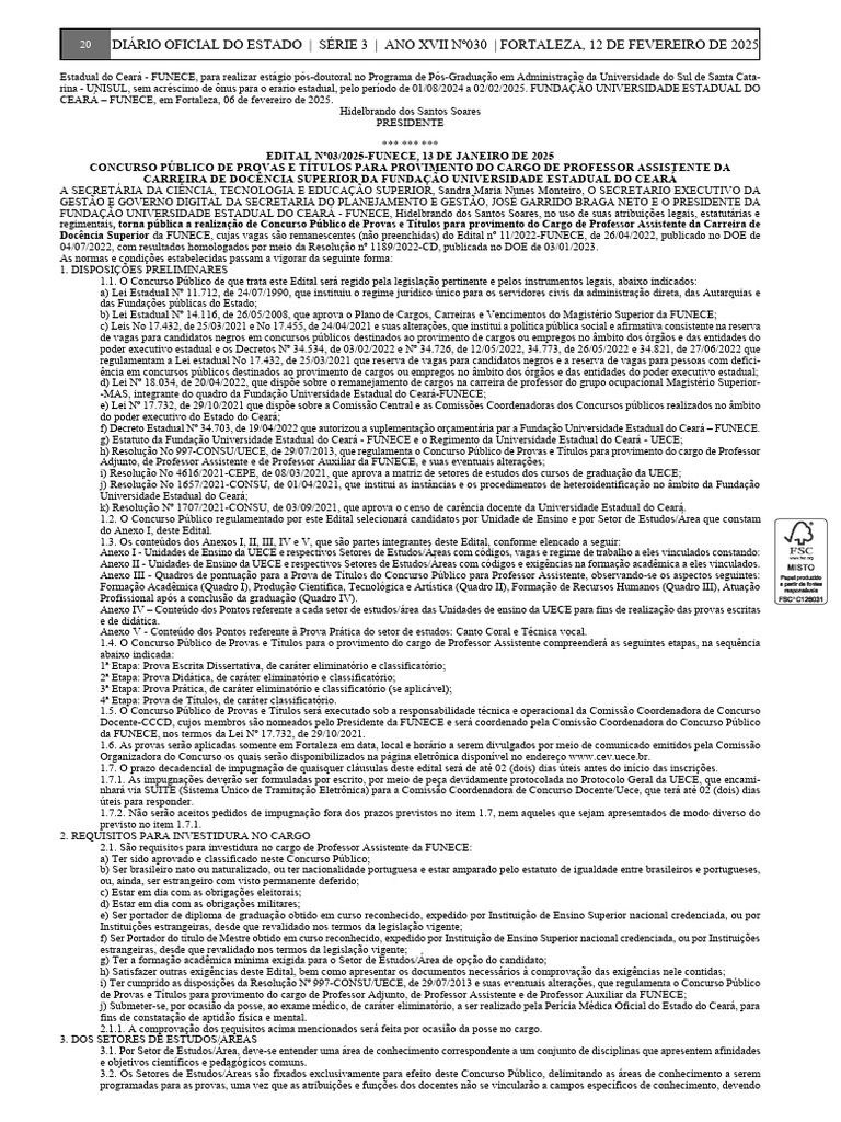 Concurso Professor Assistente FUNECE 2025 | PDF | Deficiência