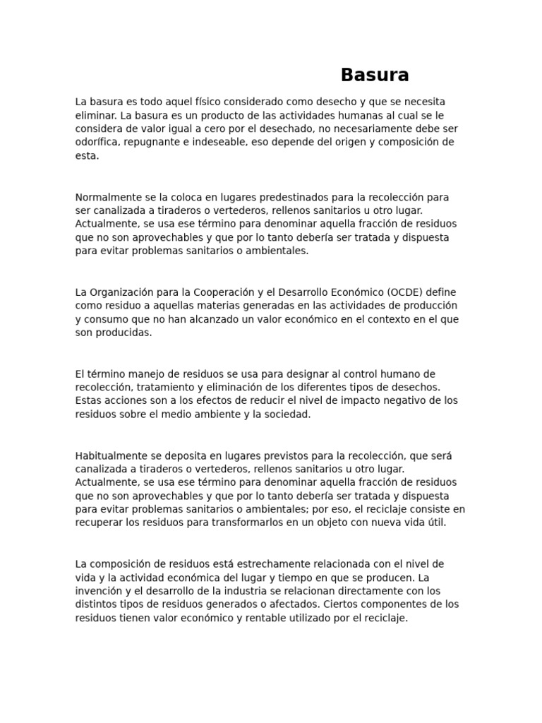 Manejo y Consecuencias de la Basura | PDF | Residuos | Vertedero