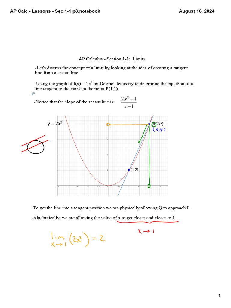 AP Calc Notes - Sec 1.1 p1 | PDF | Tangent | Mathematical Objects