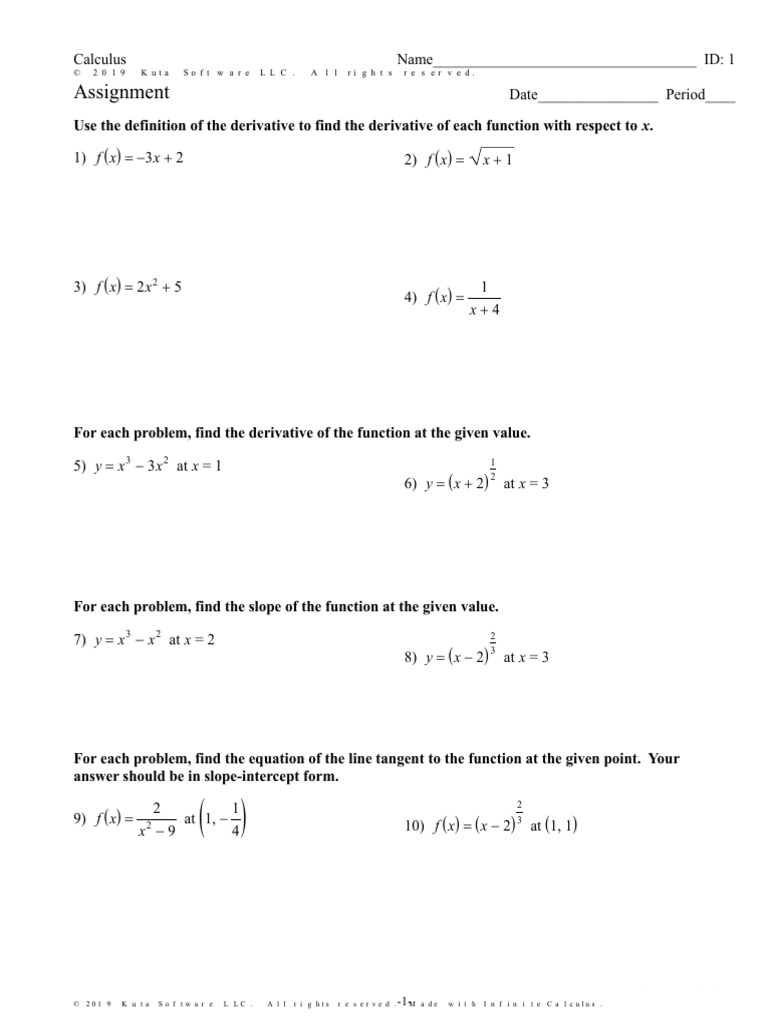 AP Calculus Unit 2 Review Worksheet | PDF | Derivative | Mathematical ...