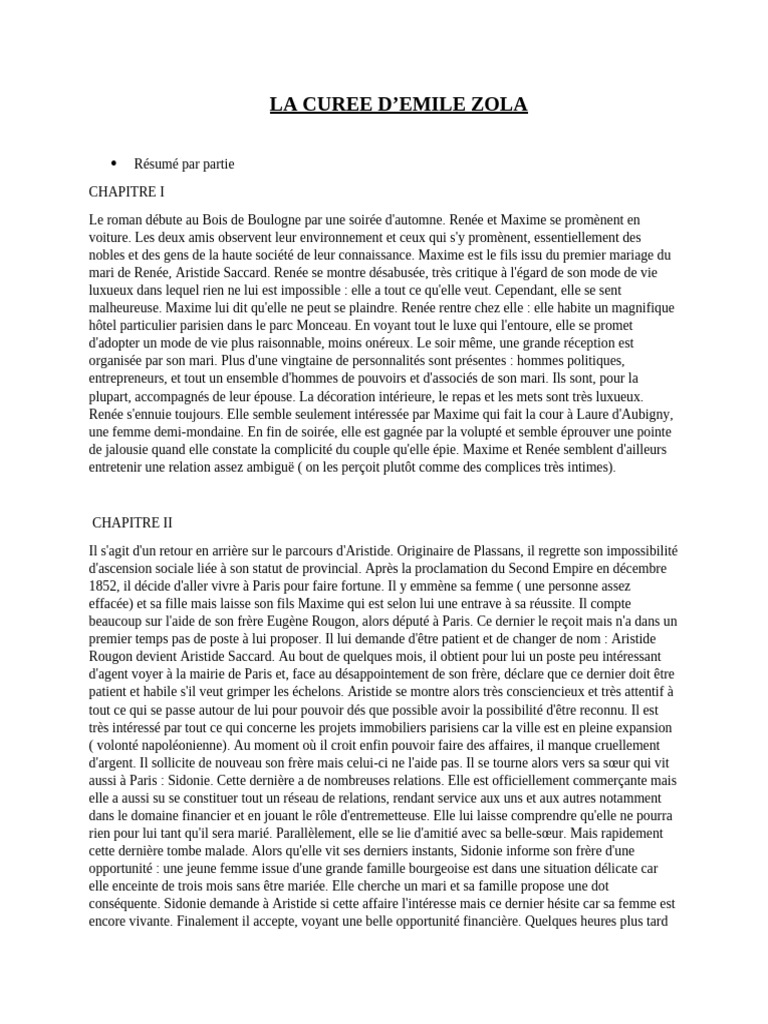 La Curée : Résumé et Analyse de Zola | PDF