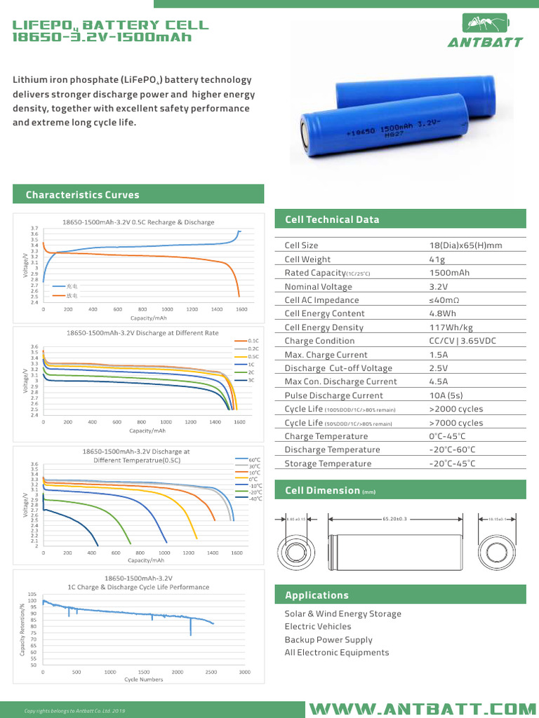 18650 LiFePO4 Battery Specifications | PDF | Electricity | Electrical ...