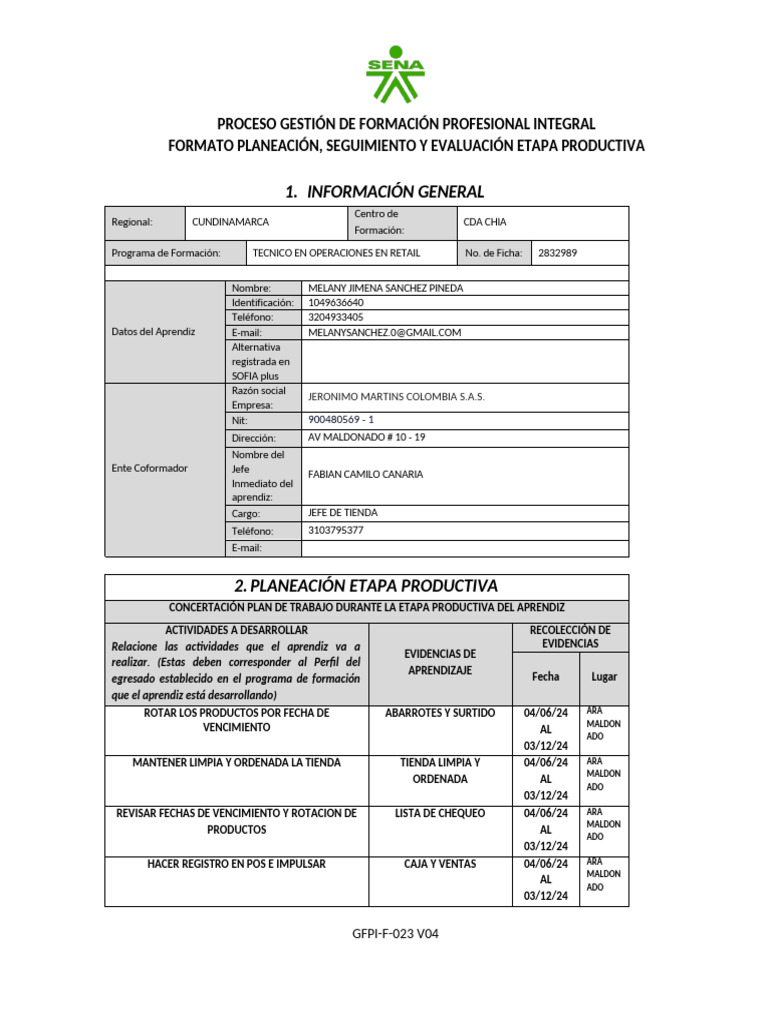 GFPI-F-023 - Concertación de Actividades | PDF