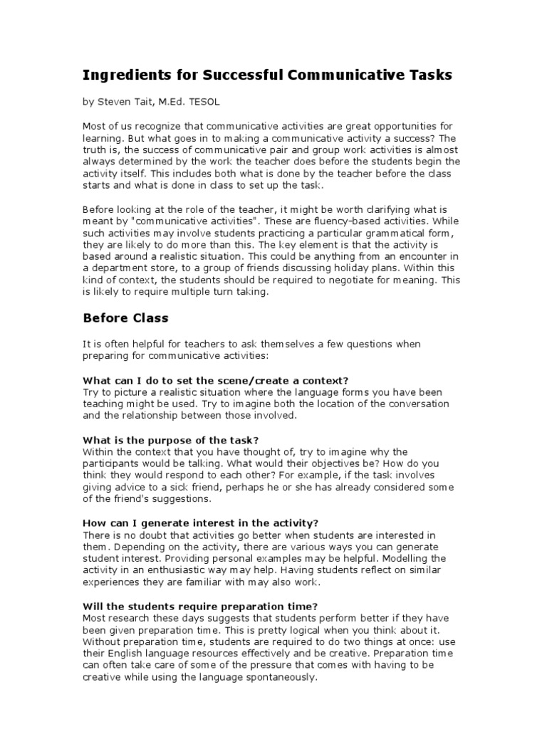 Ingredients for Effective Communicative Tasks | PDF