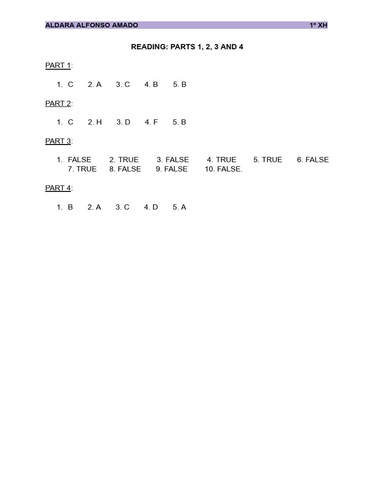 Reading - Parts 1, 2, 3 and 4 | PDF