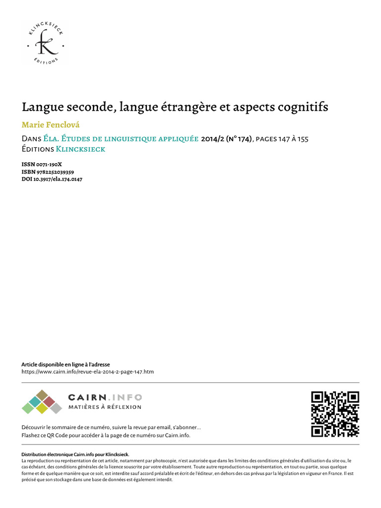 Didactique du FLE et FLS: enjeux cognitifs | PDF | Genre grammatical ...