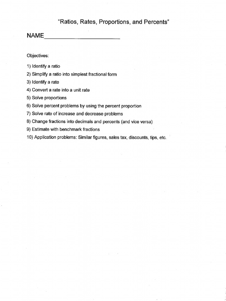 Ratios And Proportions Packet Pdf