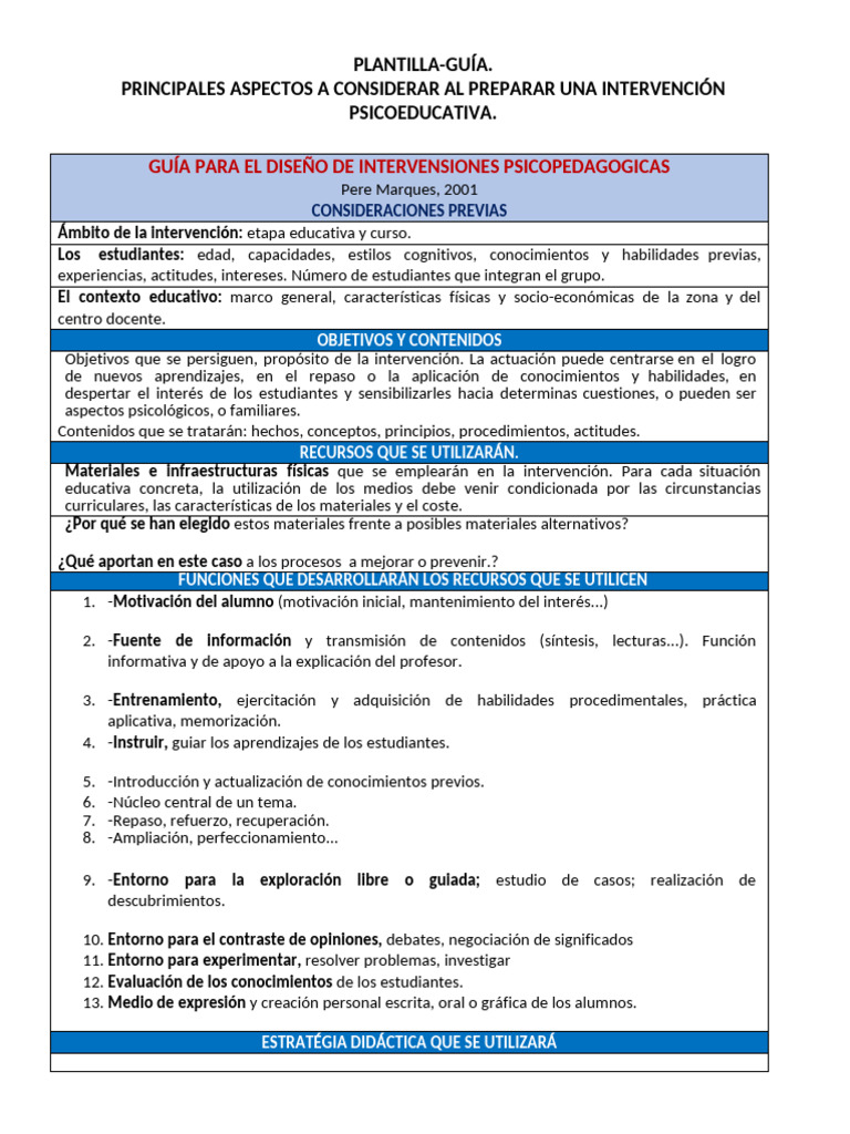 A Plantilla Guia para El Diseño de Intervenciones | PDF | Maestros ...