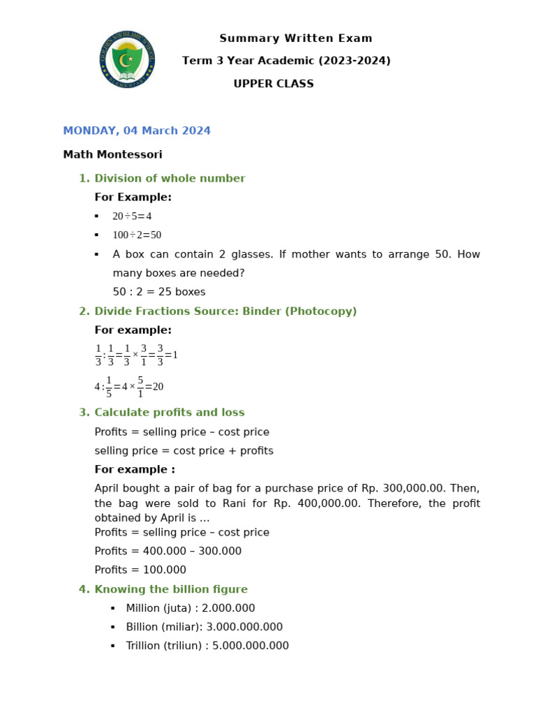 Academic Exam Summary Term 3 2024 | PDF | Bacteria | Patience
