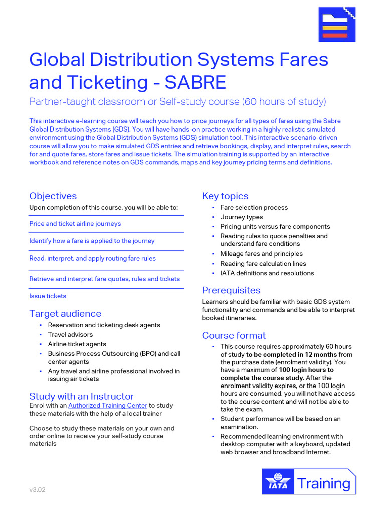 Training Tttg29 Gds Fares Sabre PDF Computing