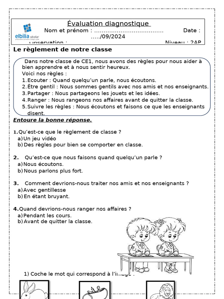 Règlement de classe CE1 et CE2 | PDF