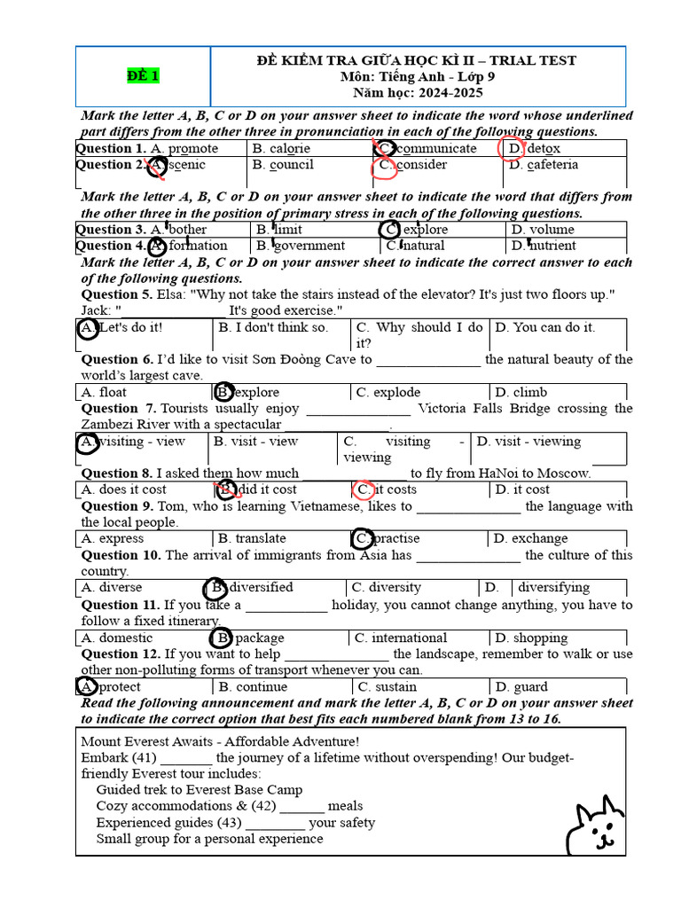 English Test for 9th Grade Students | PDF | English Language | Tourism