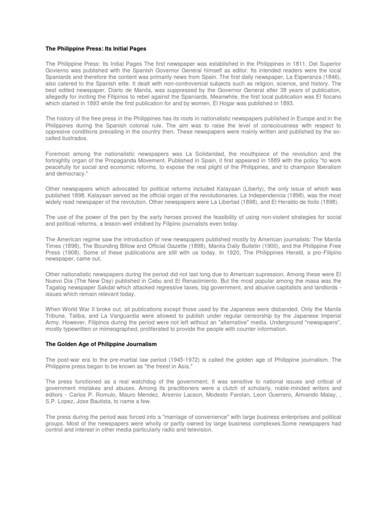 The Philippine Press | PDF | Newspapers | Journalism