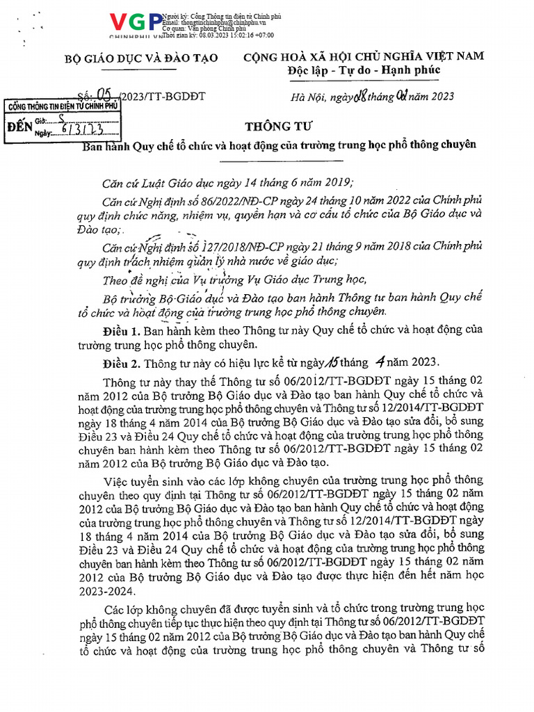 Thong Tu 05 (Trư NG Chuyên) | PDF
