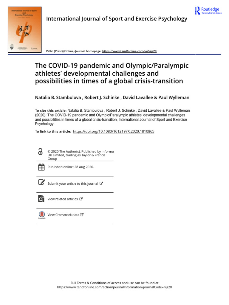 The COVID 19 Pandemic and Olympic Paralympic Athletes Developmental ...