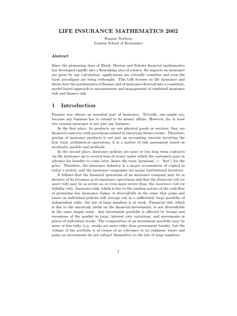 Life Insurance Mathematics Overview | PDF | Actuarial Science | Insurance