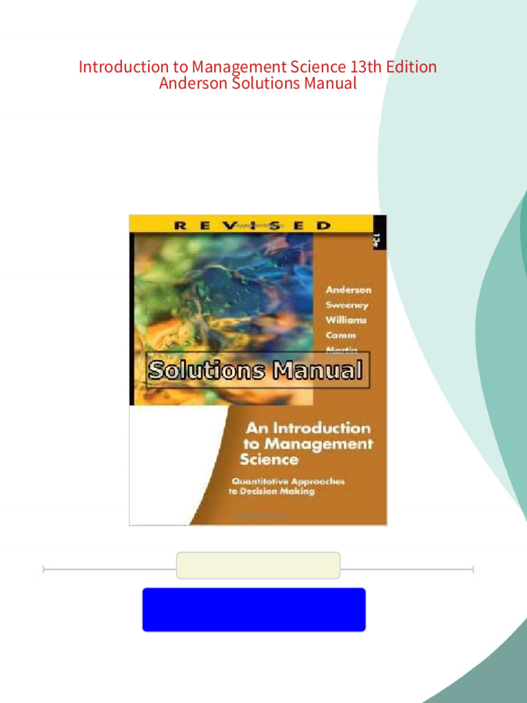 Introduction to Management Science 13th Edition Anderson Solutions ...