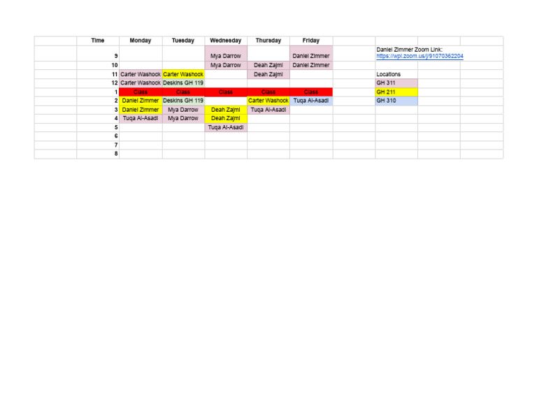 Weekly Class Schedule Overview | PDF