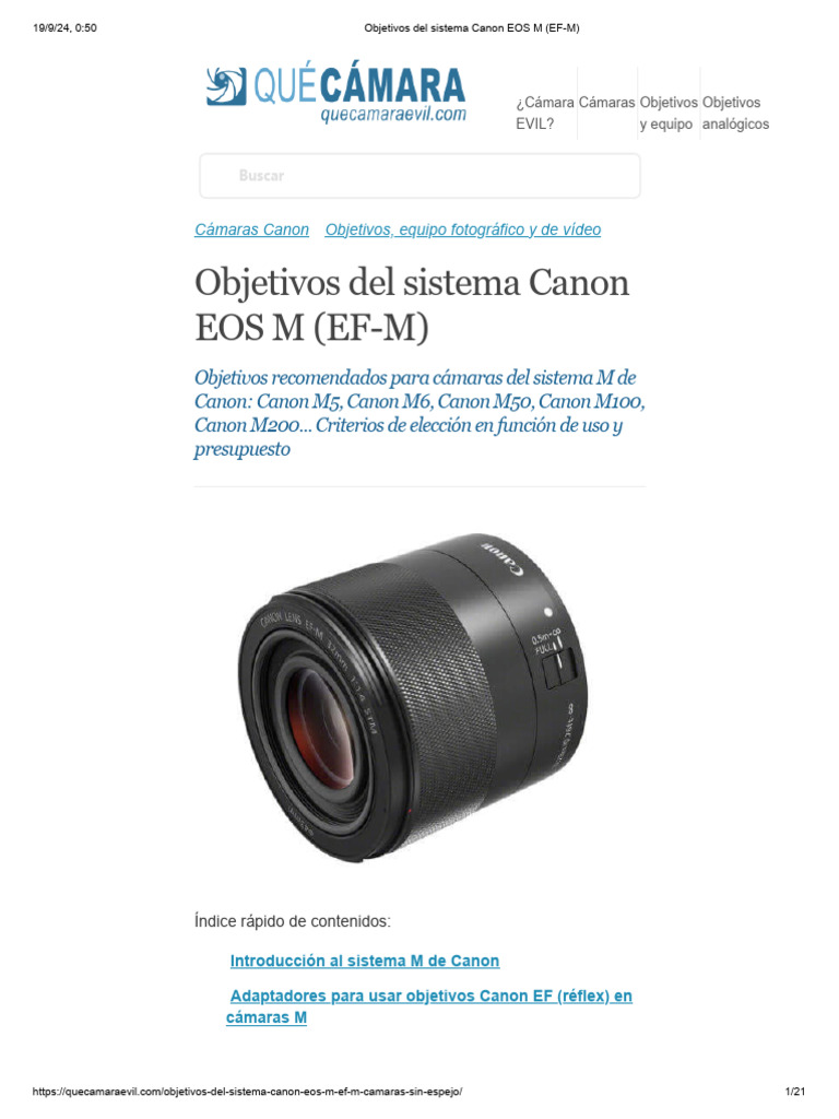 Canon Objetivos Del Sistema EOS M (EF-M) | PDF | Lente de la cámara ...