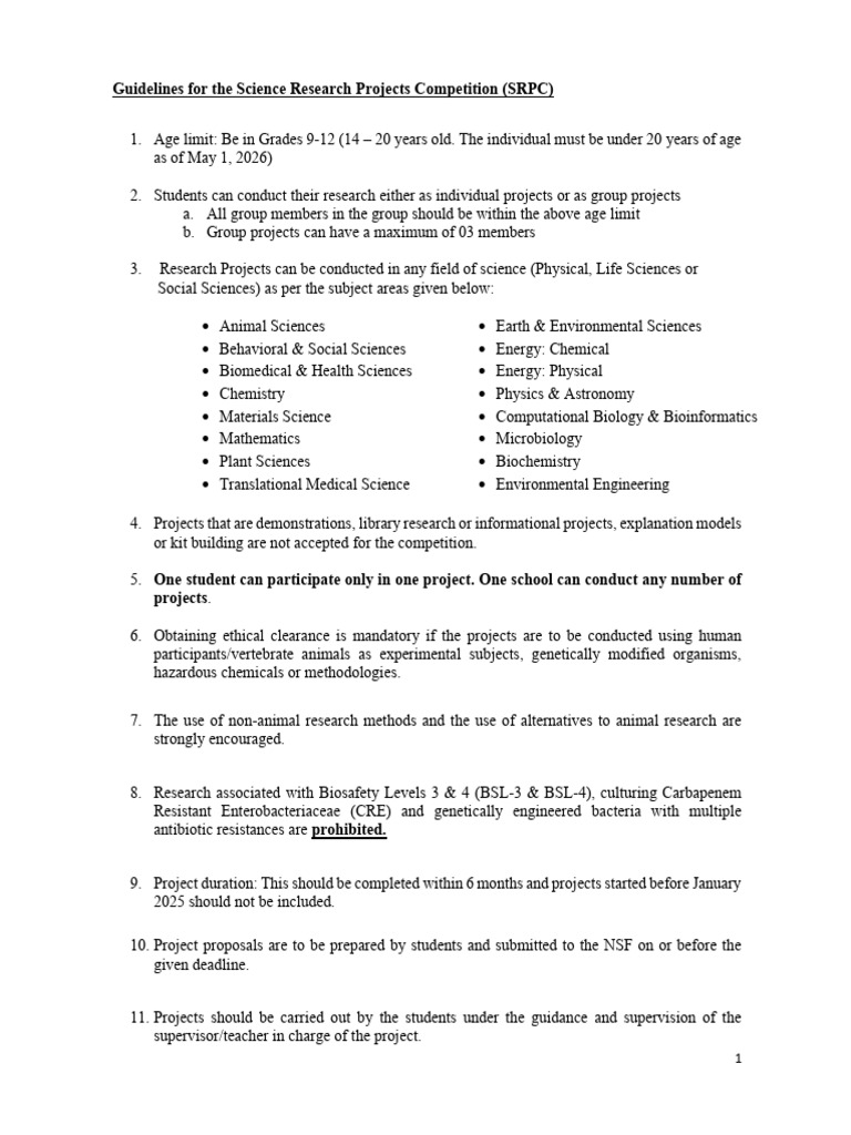 SRPC 2026 Guidelines for Students | PDF | Science