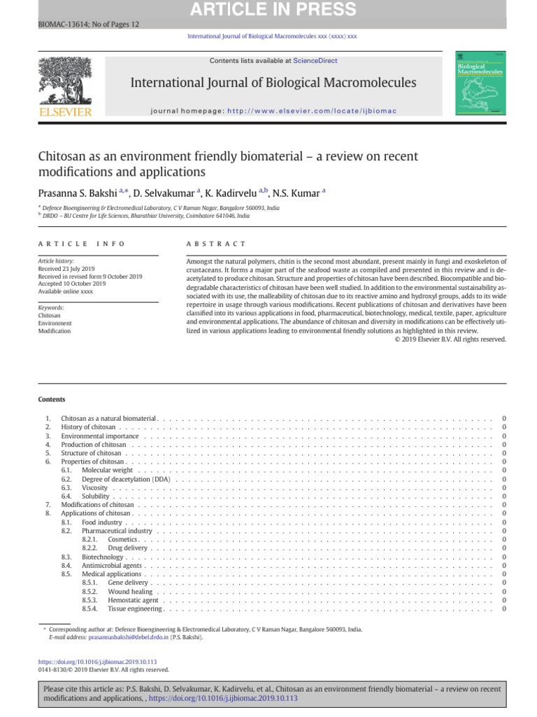Applications of Chitosan | PDF | Acid | Biopolymer