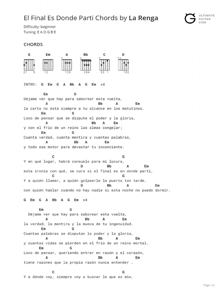 El Final Es Donde Parti Chords | PDF