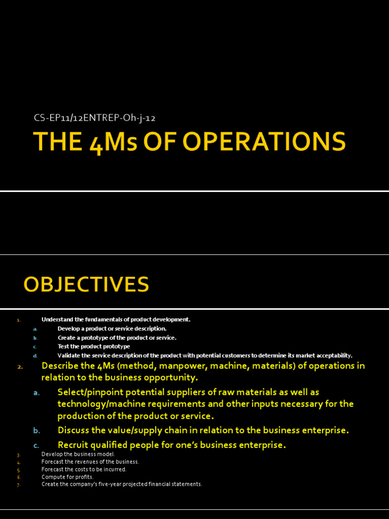 The 4Ms of Operations 12 | PDF | Logistics | Employment