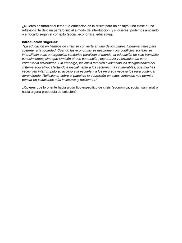 Educación en Tiempos de Crisis | PDF