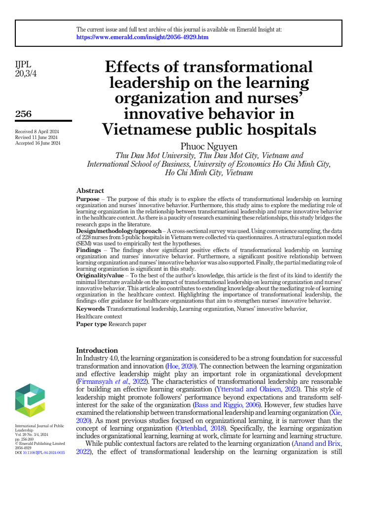 Transformational Leadership in Nursing Innovation | PDF ...