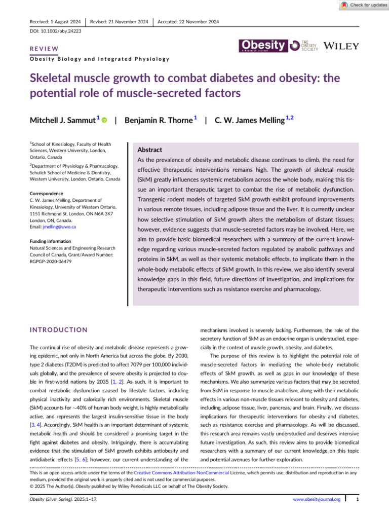 Obesity - 2025 - Sammut - Skeletal muscle growth to combat diabetes and ...
