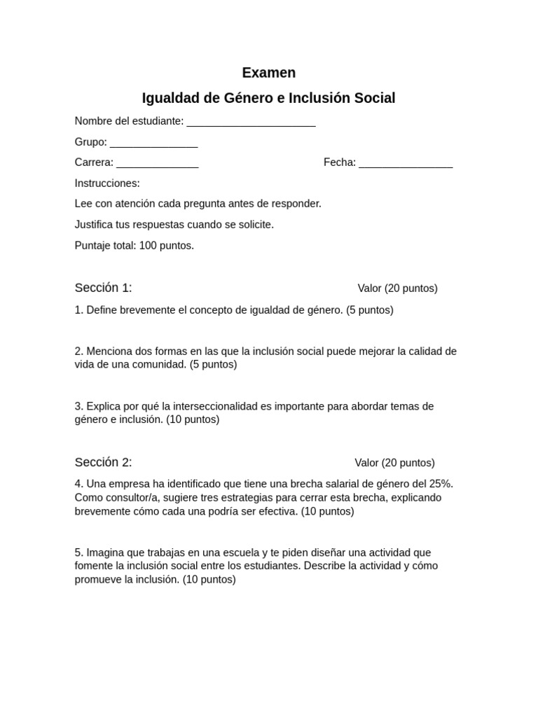 Actividades de Igualdad y Equidad Infantil | PDF | Inclusión (Educación ...