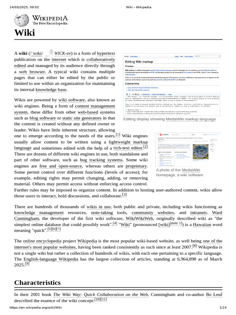 Characteristics: Editing Display Showing Mediawiki Markup Language ...